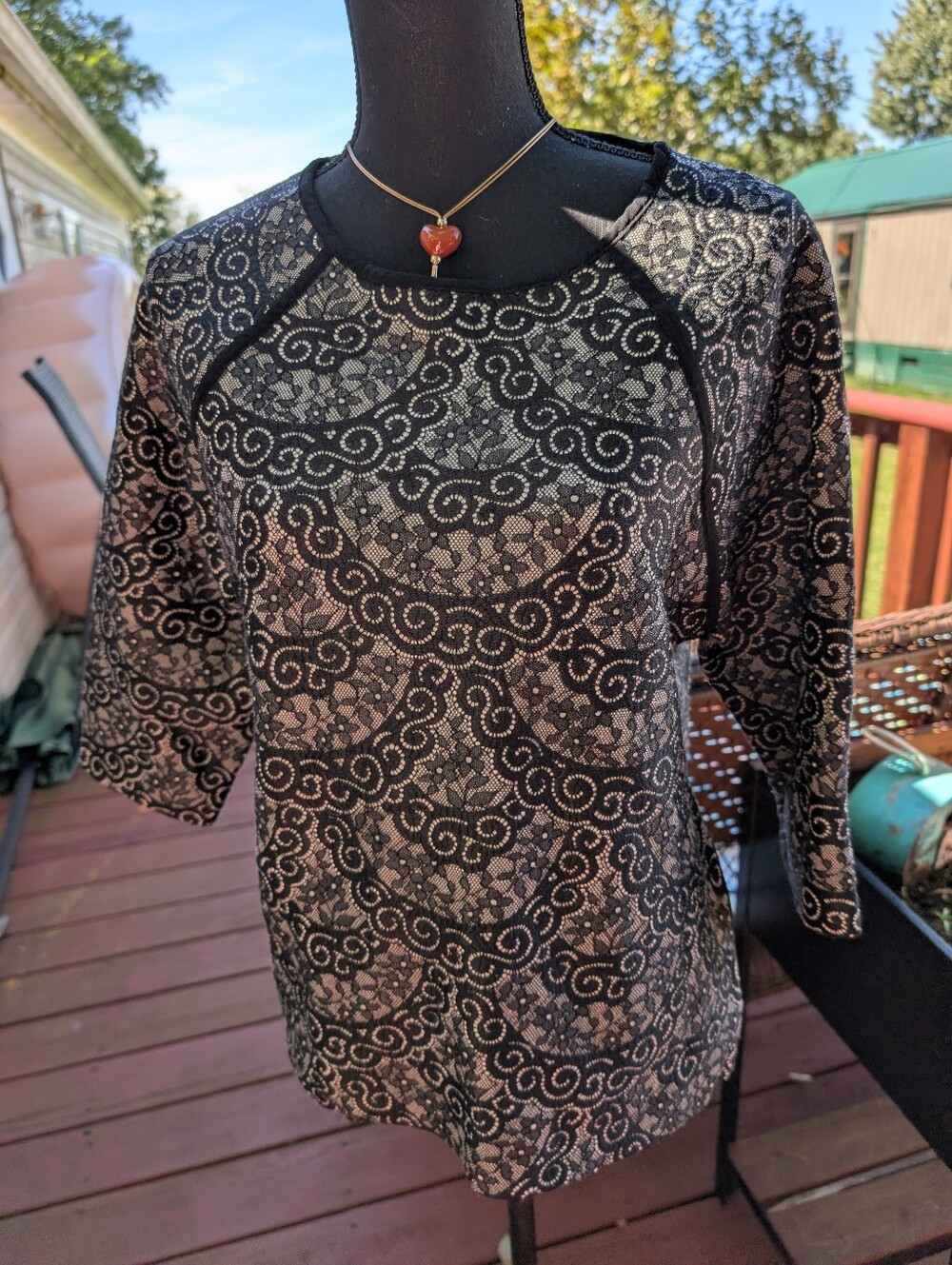 Ann Taylor 3/4 Length Women's Black Lace Top- Sz Large
